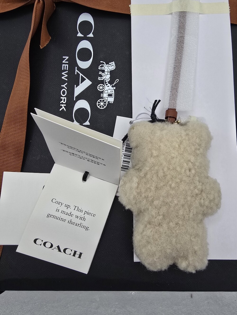 Coach Bear Puffy Bag Charm Shearling & Glovetanned Leather